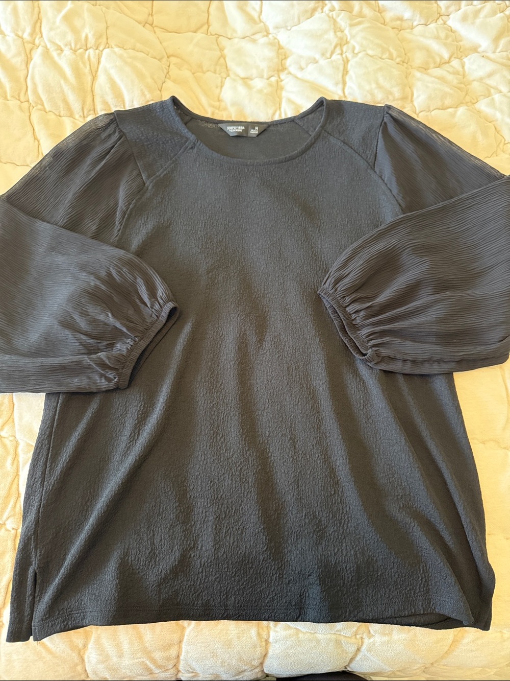 Simply Vera Vera Wang Black Puff-Sleeve Long Sleeve Top
